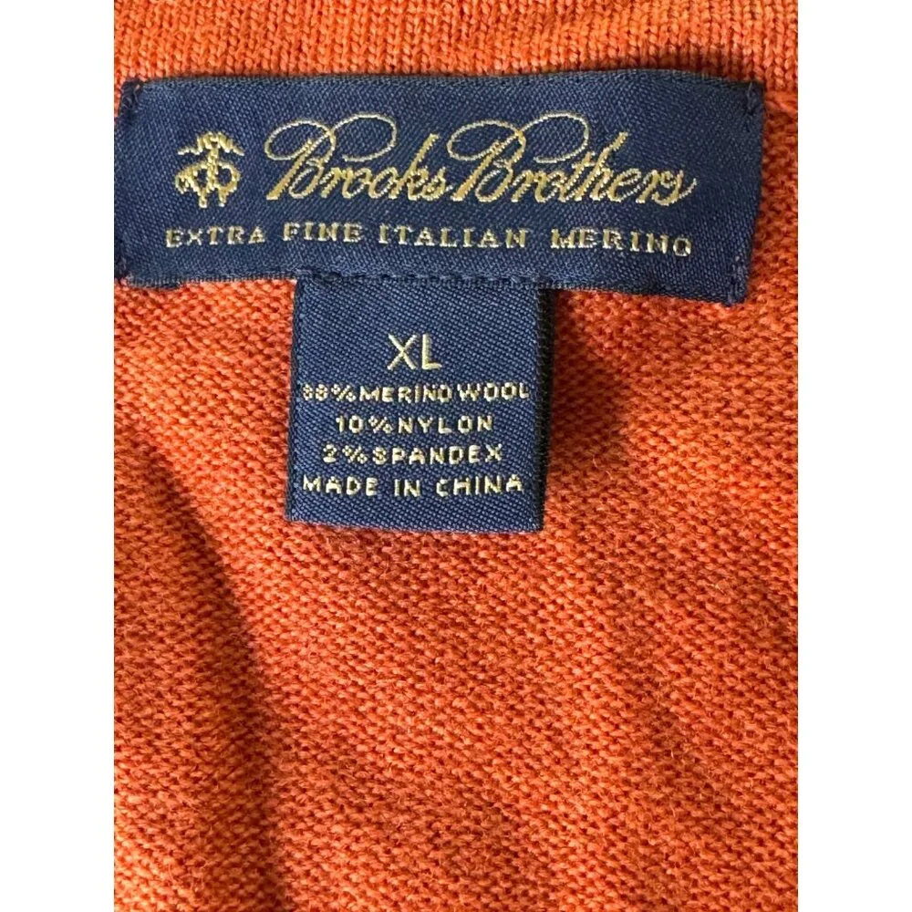 Brooks Brothers XL Mens V-Neck Sweater Burnt Orange Italian Merino Wool Blend